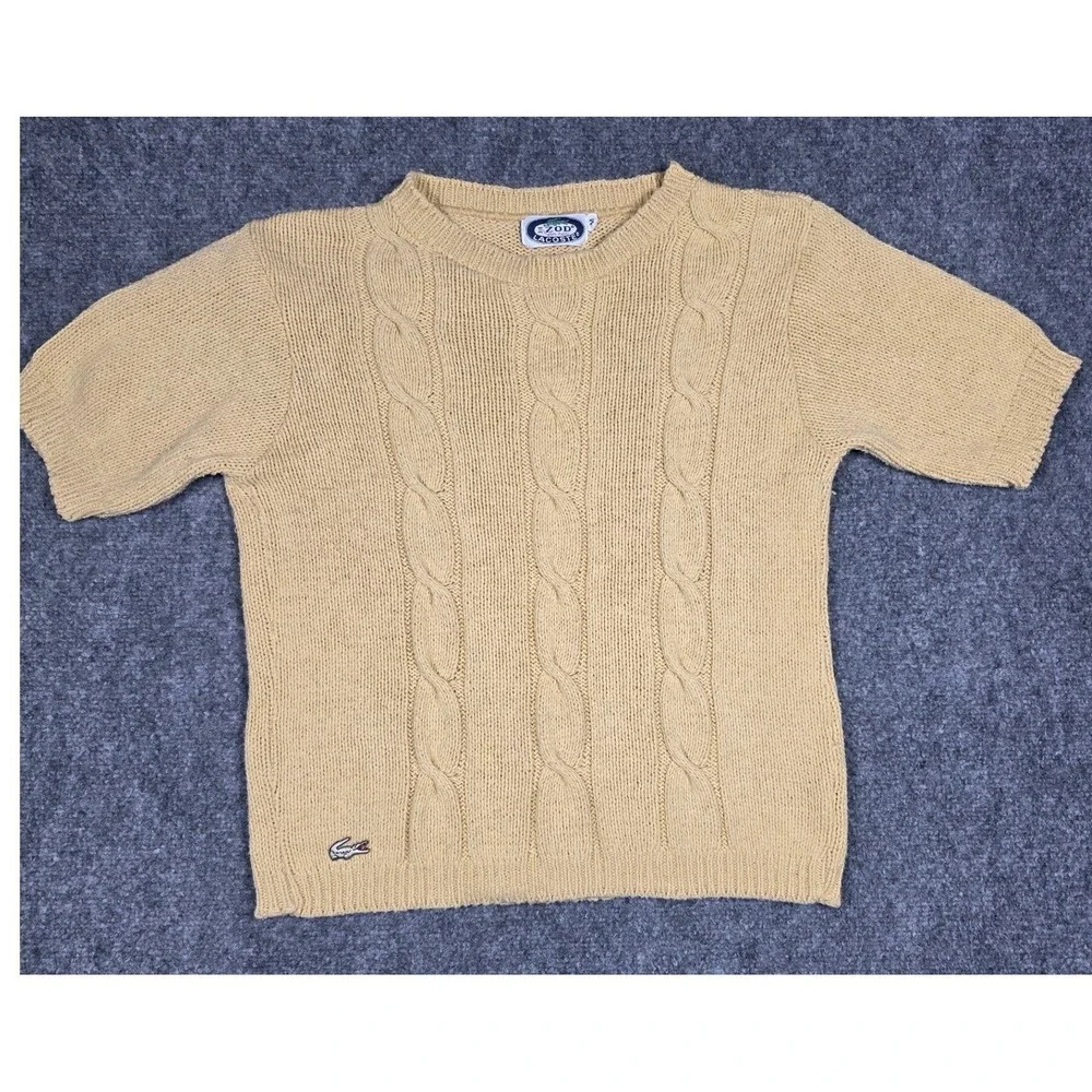 Vintage Izod Lacoste Cable Knit Sweater Womens Medium Yellow‎ Short Sleeve USA